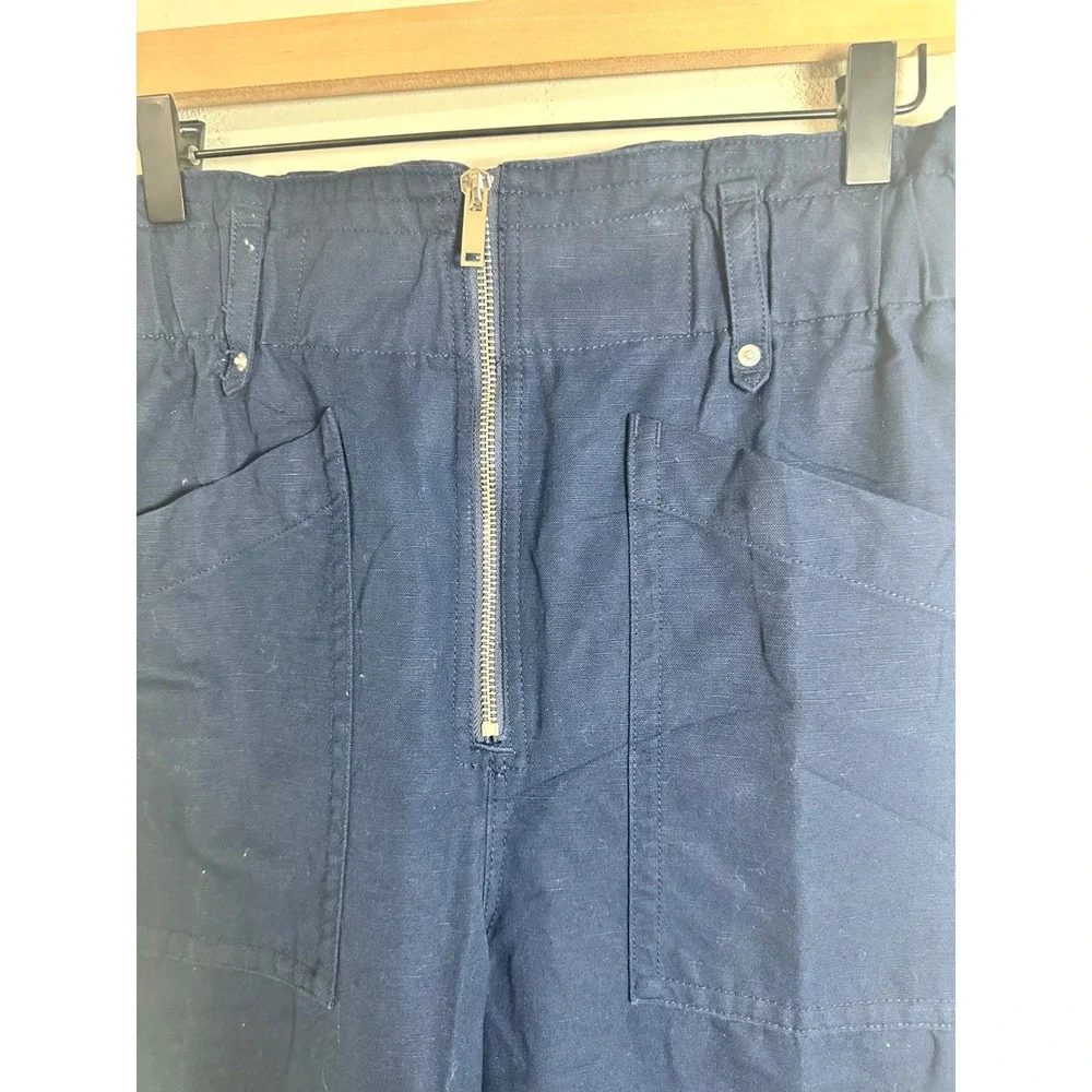 Banana Republic Petite Navy Blue Paperbag Pant High Rise Cotton Linen 6P 862597